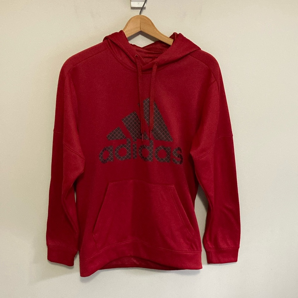 Men’s Adidas Red Hoodie Sweatshirt Classic Pullover, Size Medium